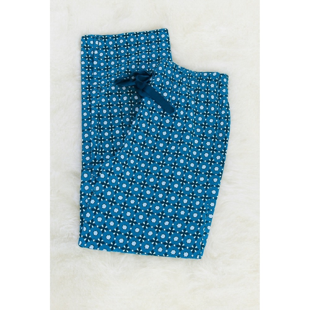 Lands End sz S Womens Blue Stretchy Cotton Flannel Printed Drawstring PJs Cozy
